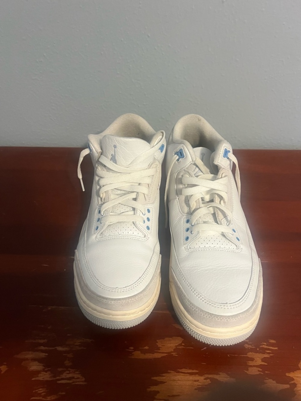 Jordan Men's White and Light Blue Athletic Shoes Air Jordan 3 Retro - Picture 2 of 8
